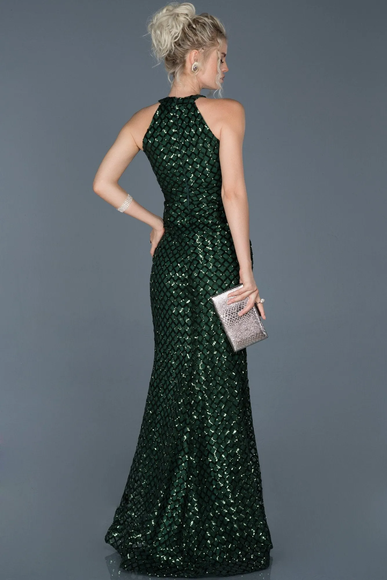 15993 Green Sequined Tulle Mermaid Dress