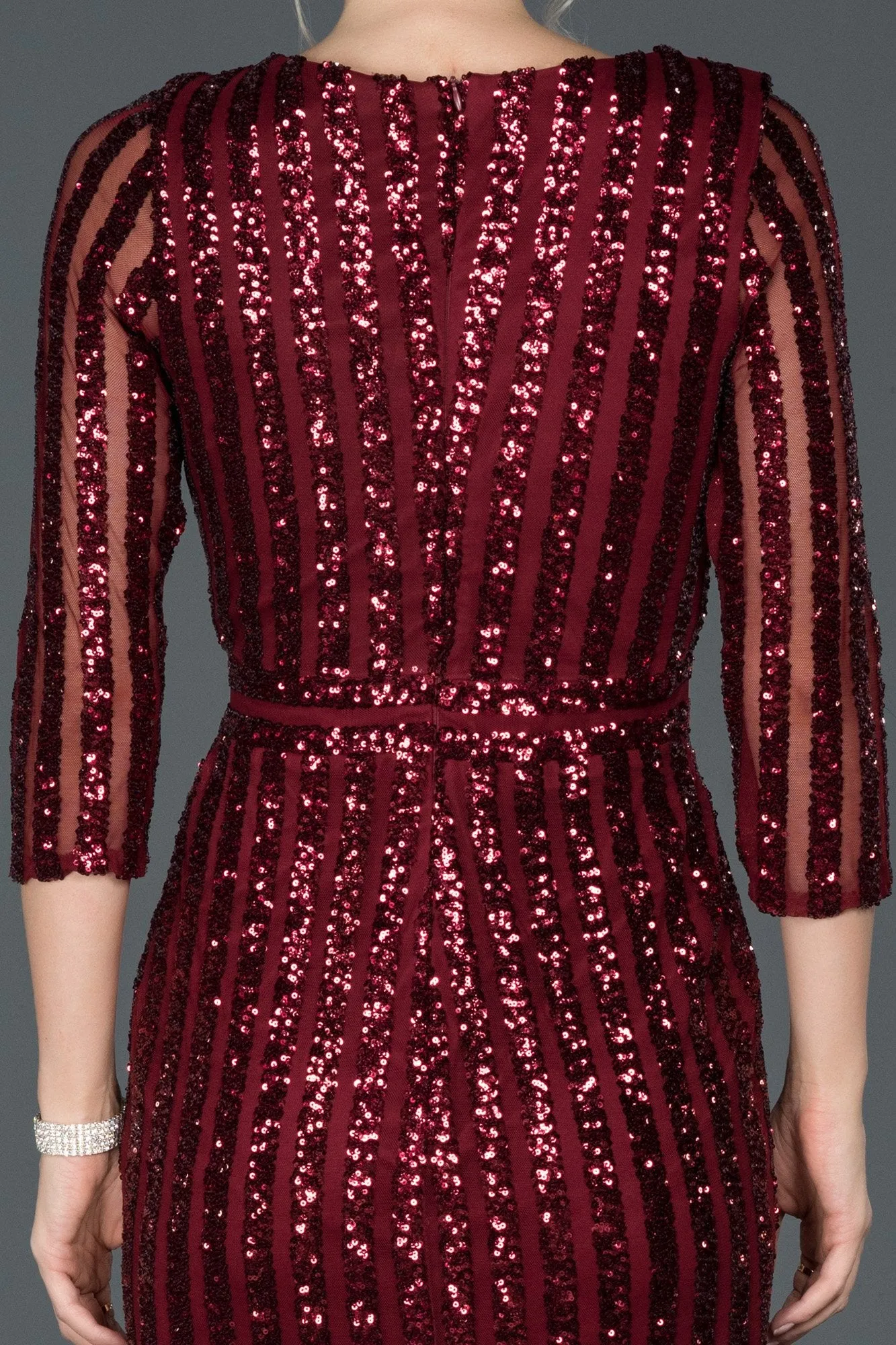 16050 Burgundy Wrap Skirt Sequin Slit Dress