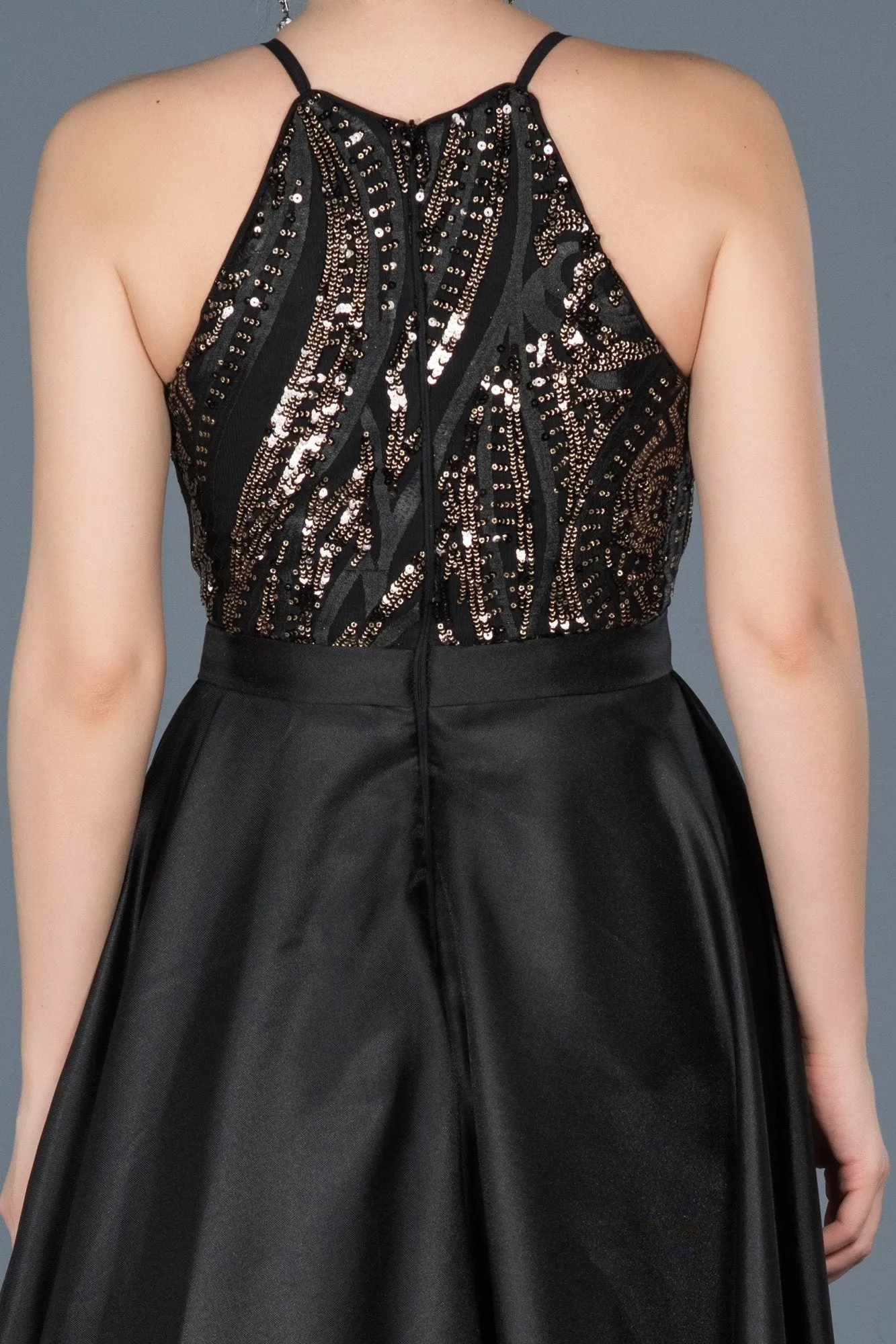 16590 Black Sequined Taffeta Skirt Evening Dress