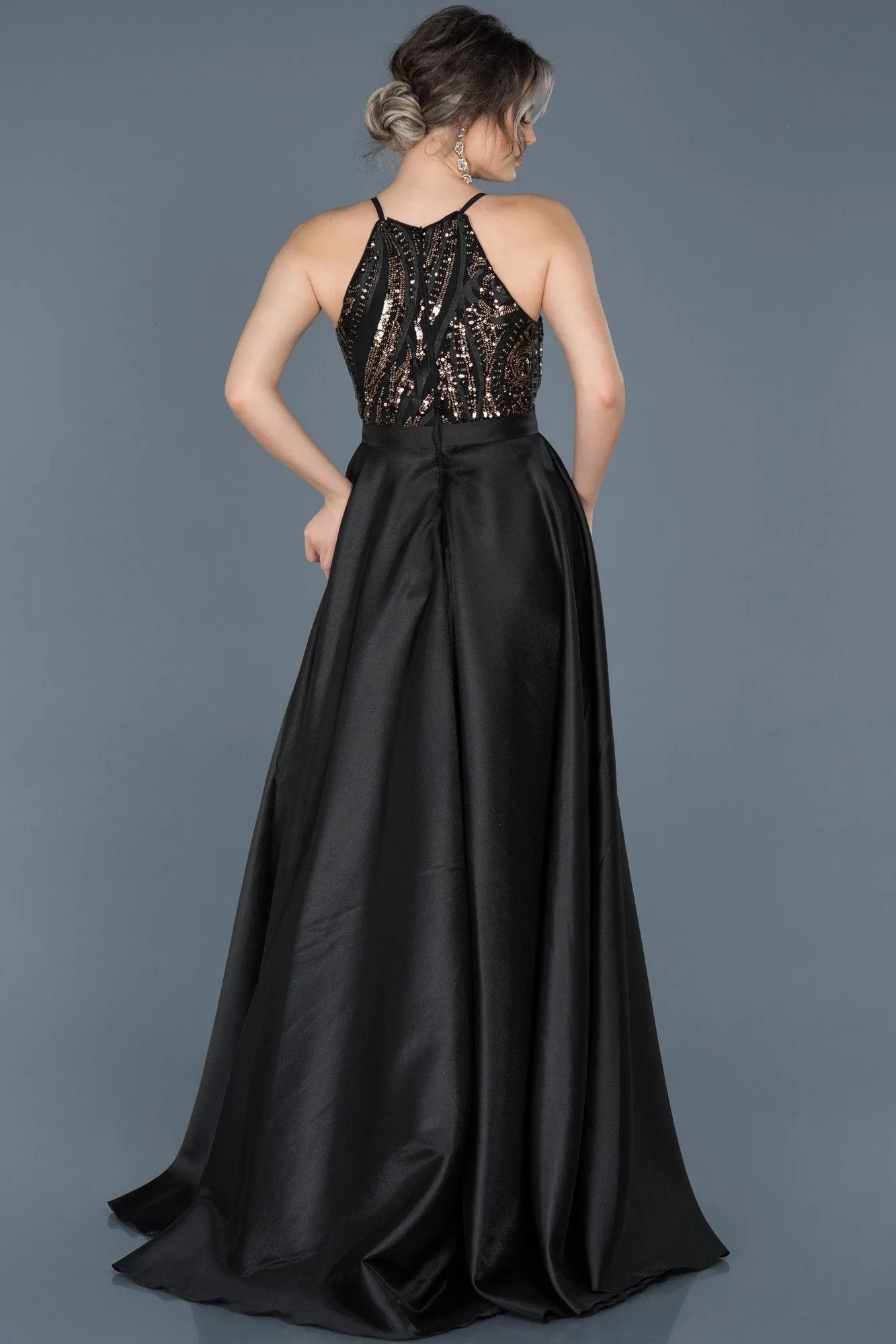 16590 Black Sequined Taffeta Skirt Evening Dress