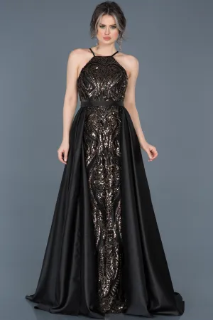 16590 Black Sequined Taffeta Skirt Evening Dress