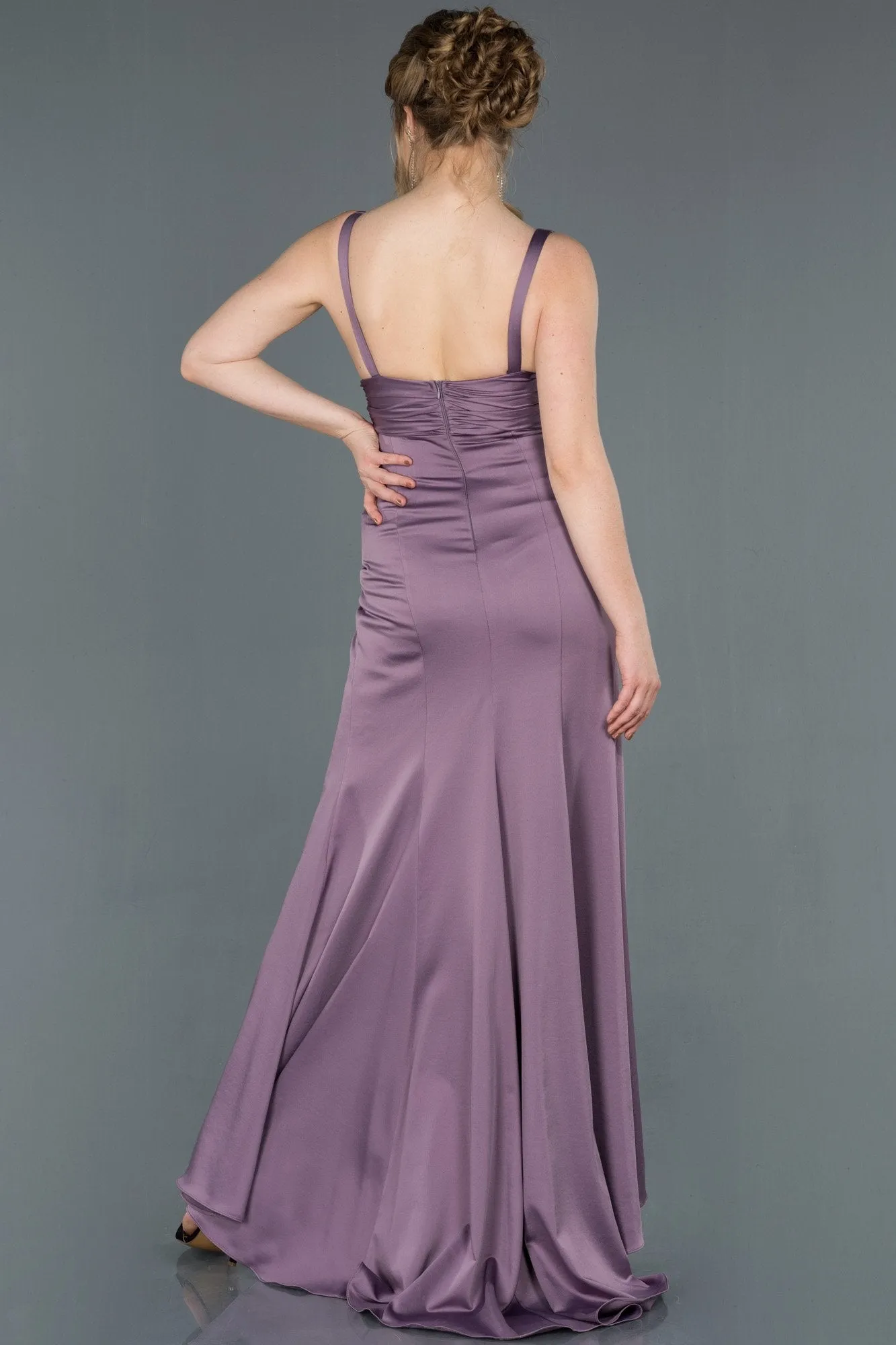 16817 Lavender Rose Draped Wrap Skirt Satin Slit Dress