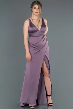 16817 Lavender Rose Draped Wrap Skirt Satin Slit Dress