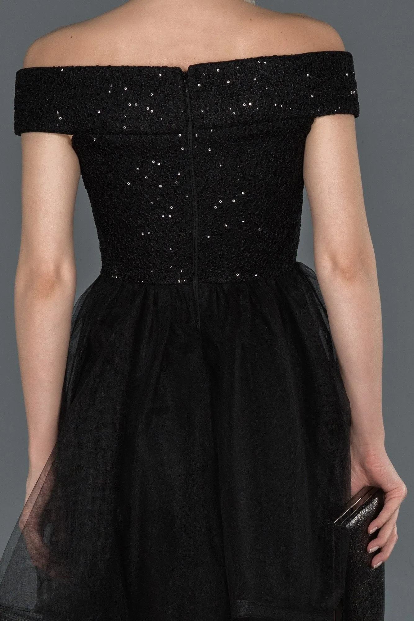 17034 Black Off-Shoulder Shimmer Tulle Princess Dress