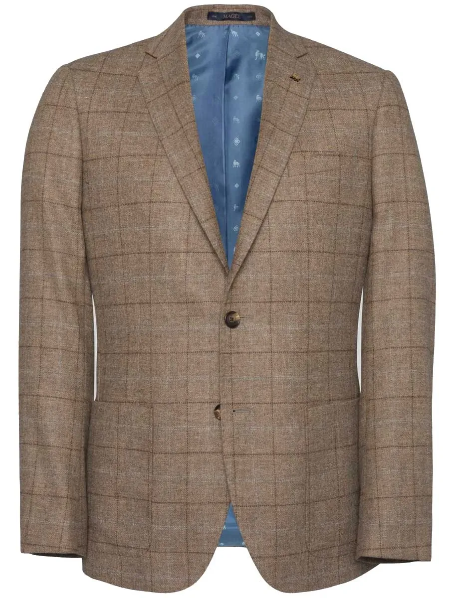 40% OFF - MAGEE Midweight Tweed Jacket - Mens Finn Patch Pocket - Oatmeal with Check - Size: 48 REGULAR