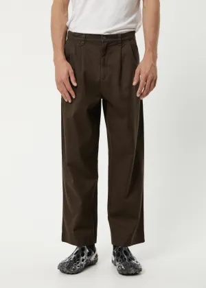 Afends Mens Fat Cat - Hemp Wide Leg Suit Pants - Coffee