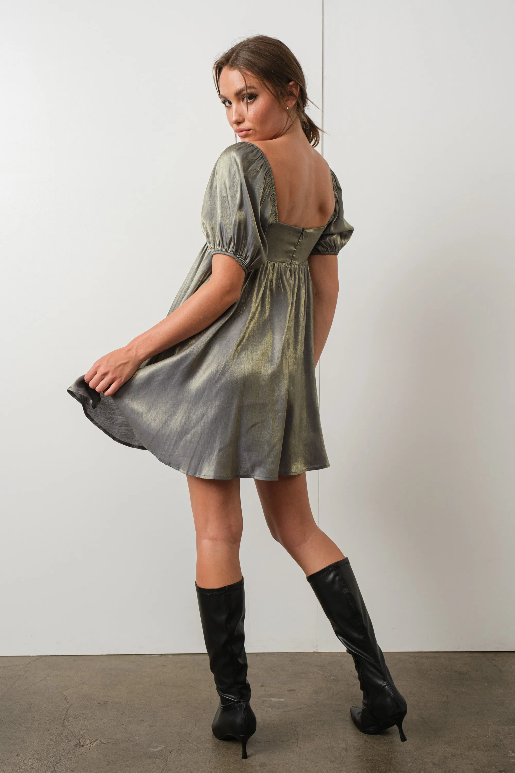 Arela Shimmer Babydoll Dress