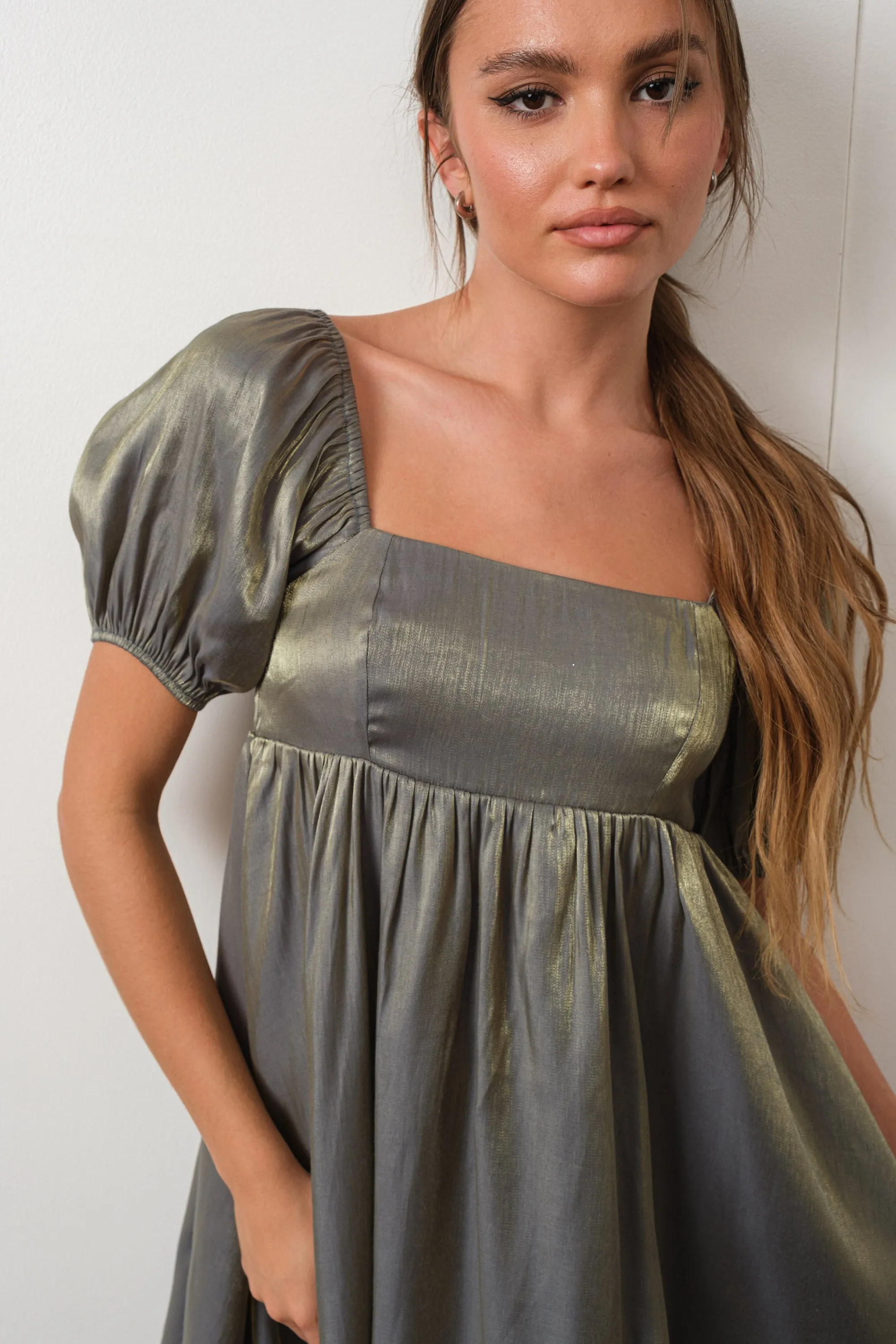 Arela Shimmer Babydoll Dress