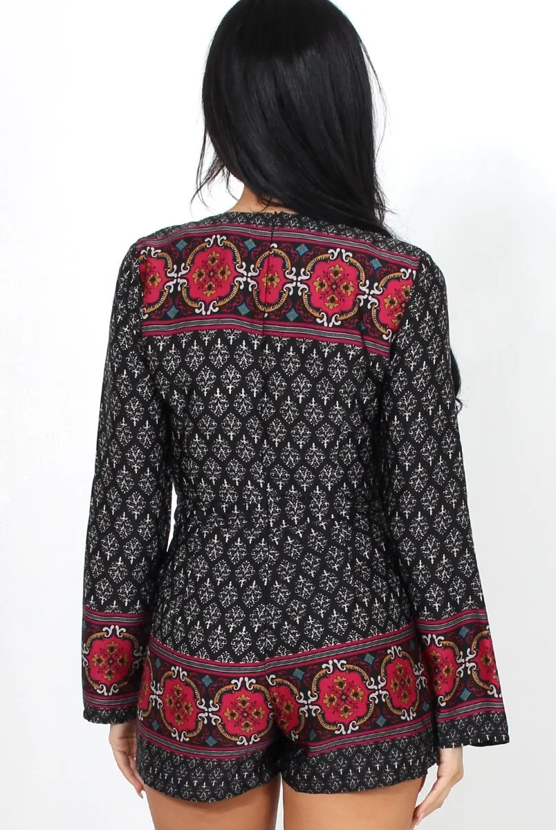 Ash Black Paisley Print Playsuit