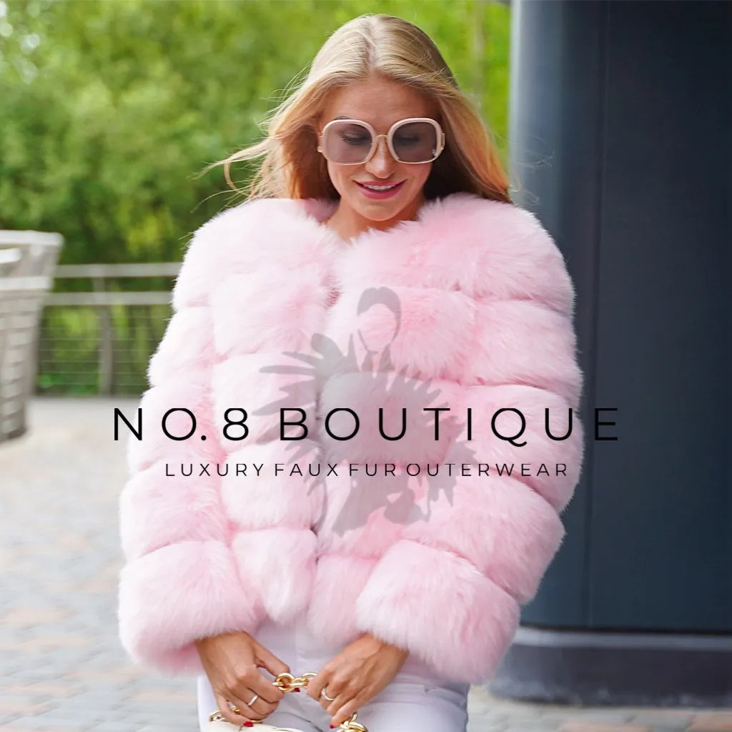 Baby Pink Faux Fur Jacket With 5 Rows