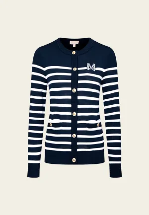 Badge Stripped Enamel-button Cardigan