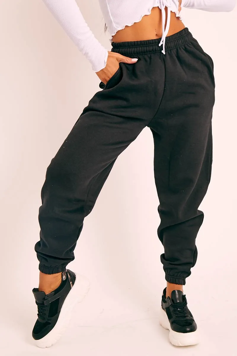 Black Elasticated Tie Waist Joggers - Kamella