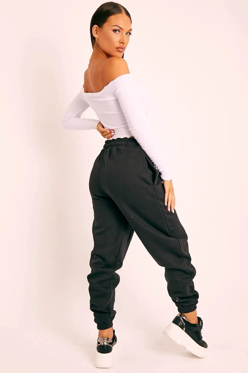 Black Elasticated Tie Waist Joggers - Kamella