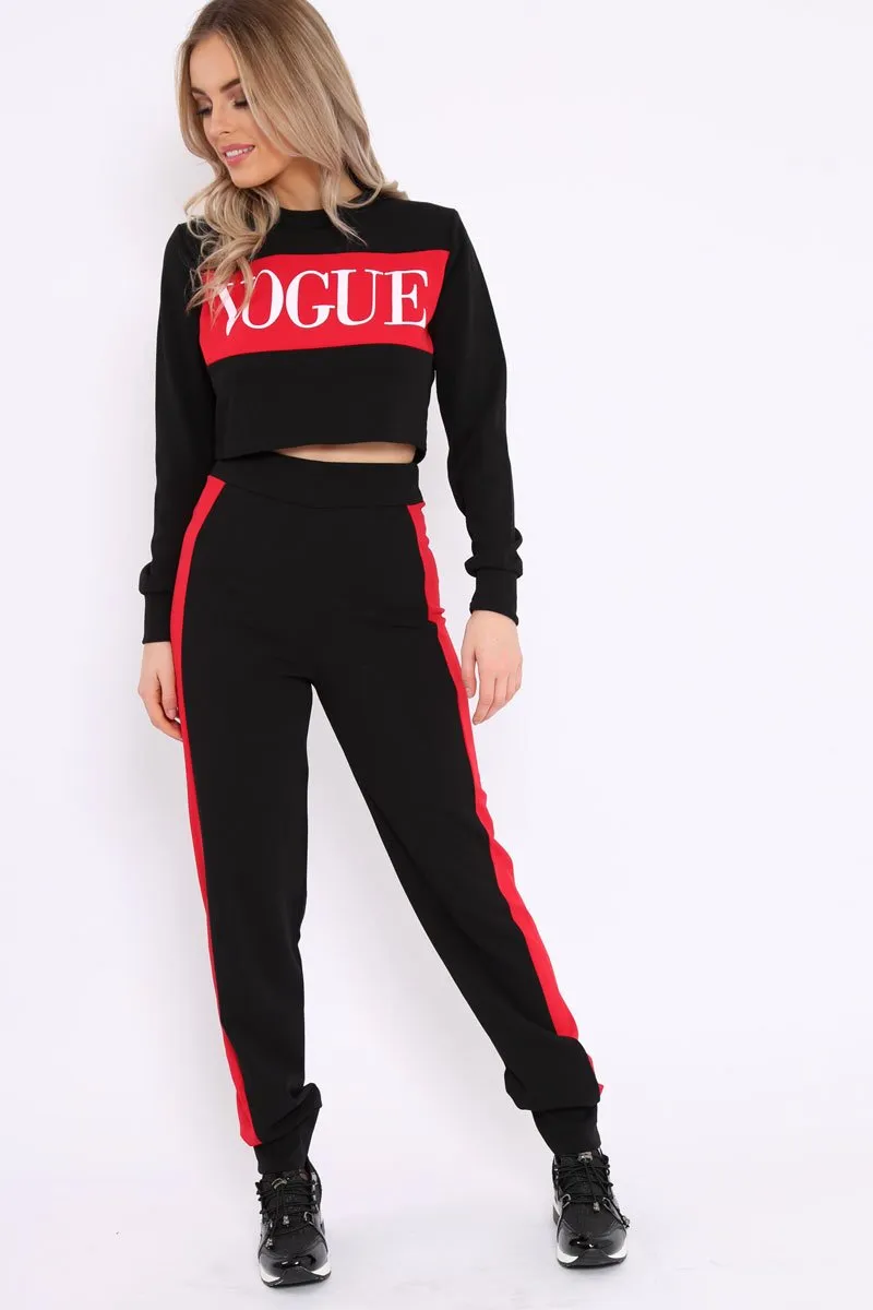 Black Vogue Slogan Tracksuit - Neyla