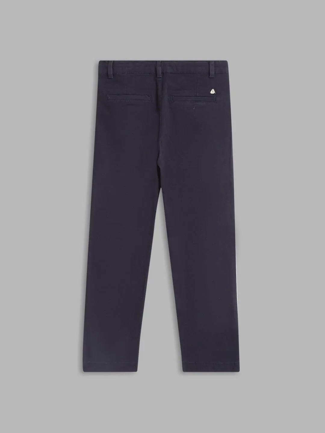 Blue Giraffe Boys Navy Blue Solid Straight Fit Mid-Rise Flat-Front Trouser