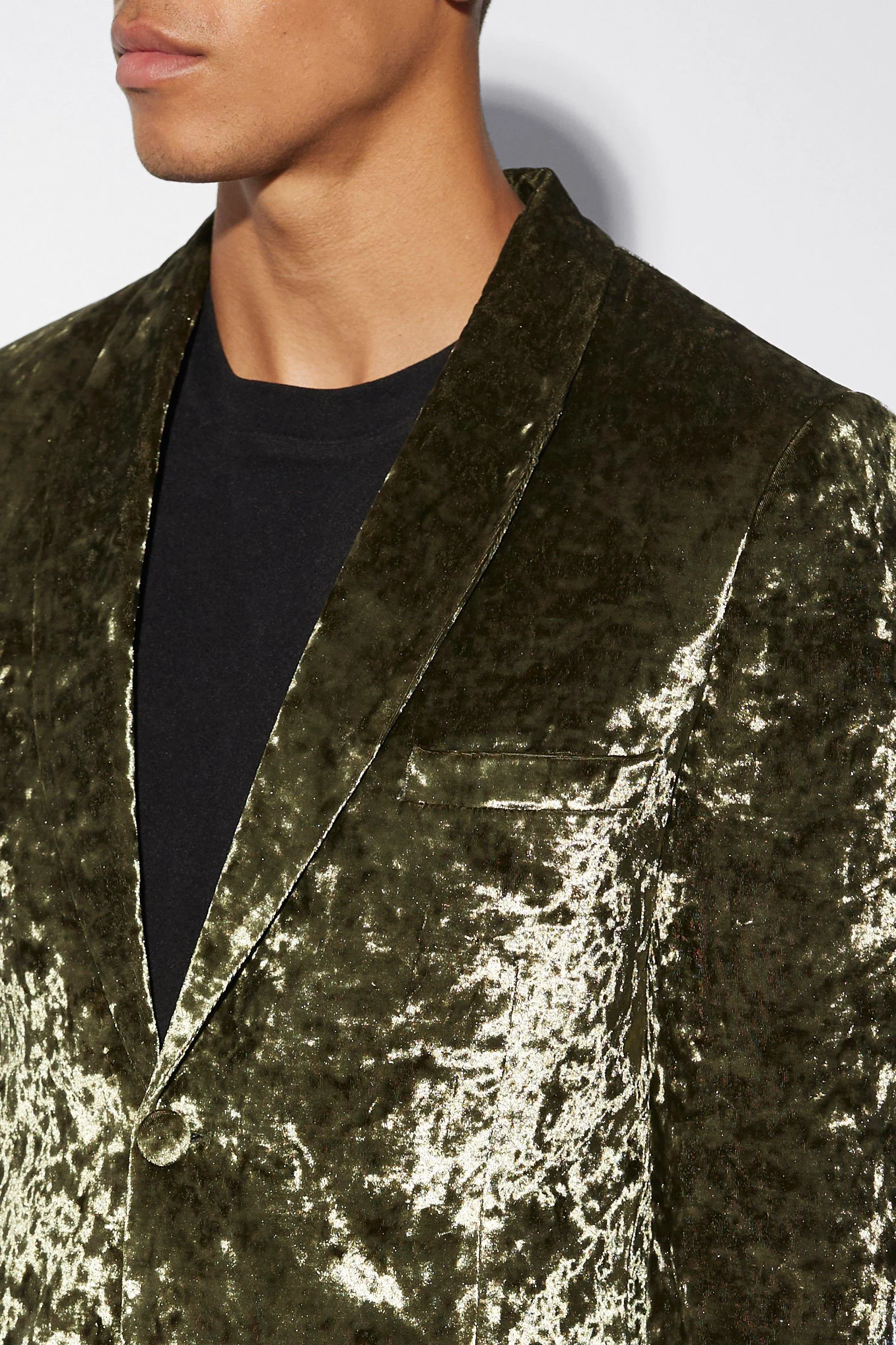 Boohoo Slim Velvet Jacket, Khaki