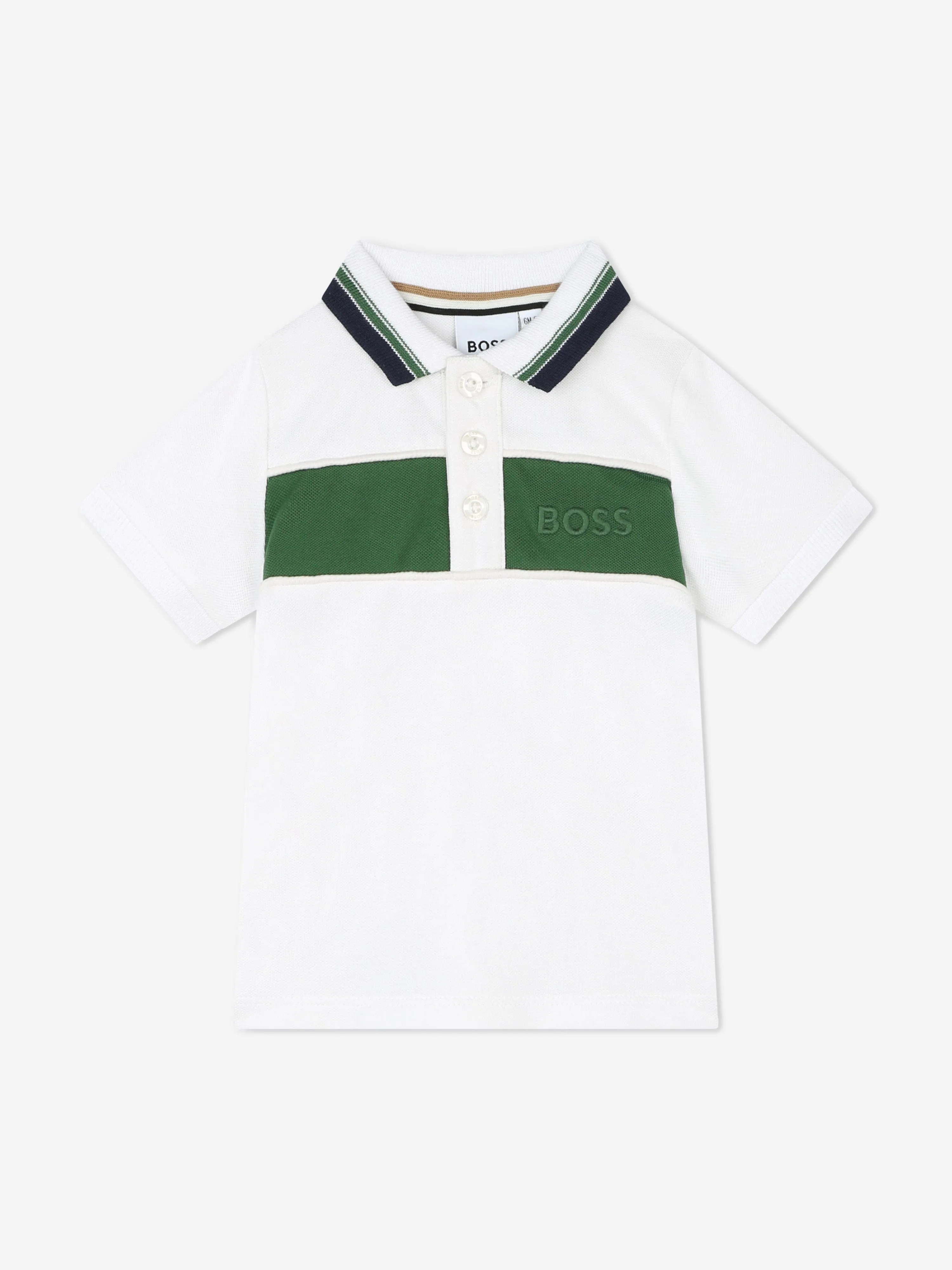 BOSS Baby Boys Striped Logo Polo Shirt in White