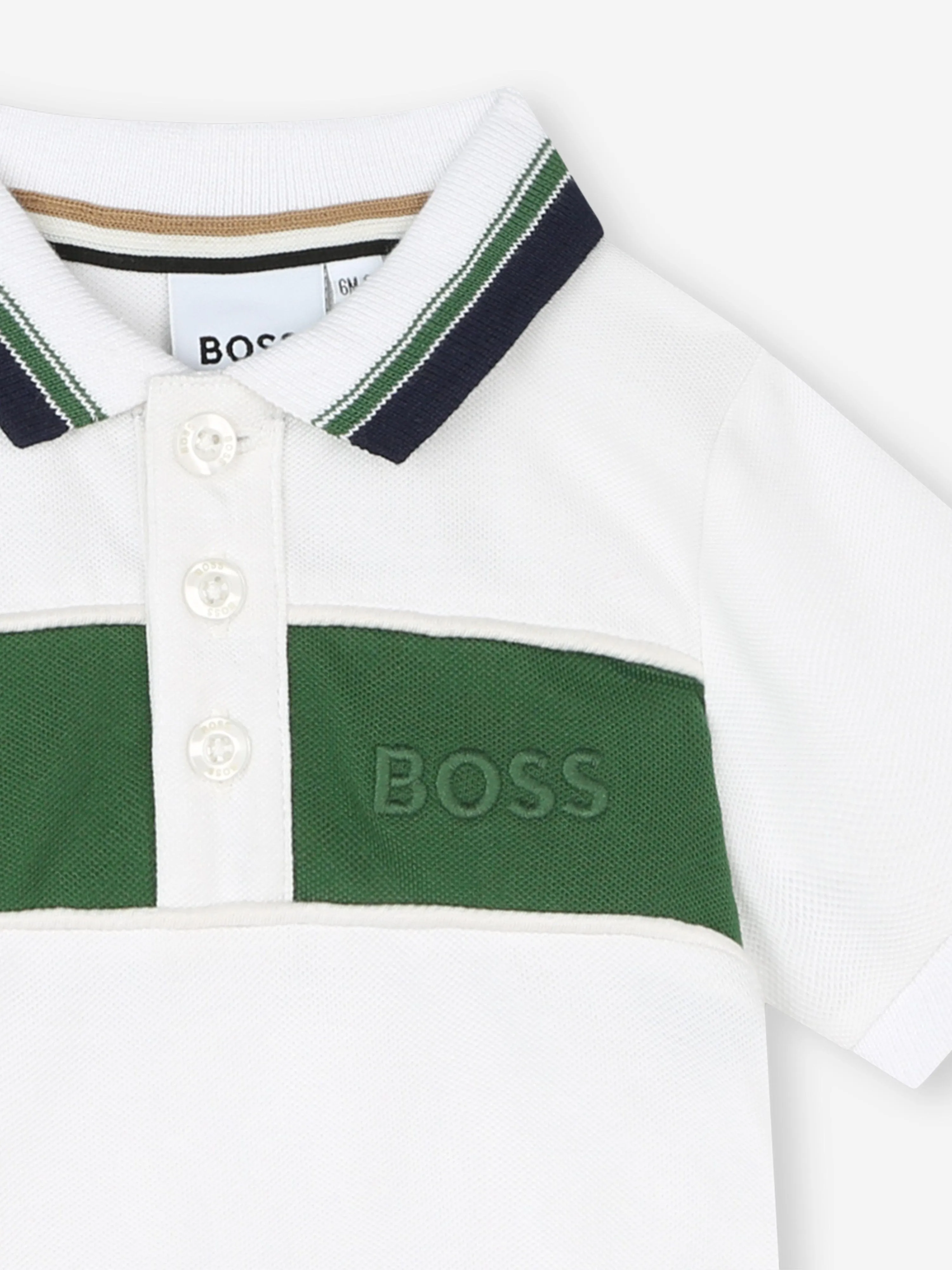 BOSS Baby Boys Striped Logo Polo Shirt in White