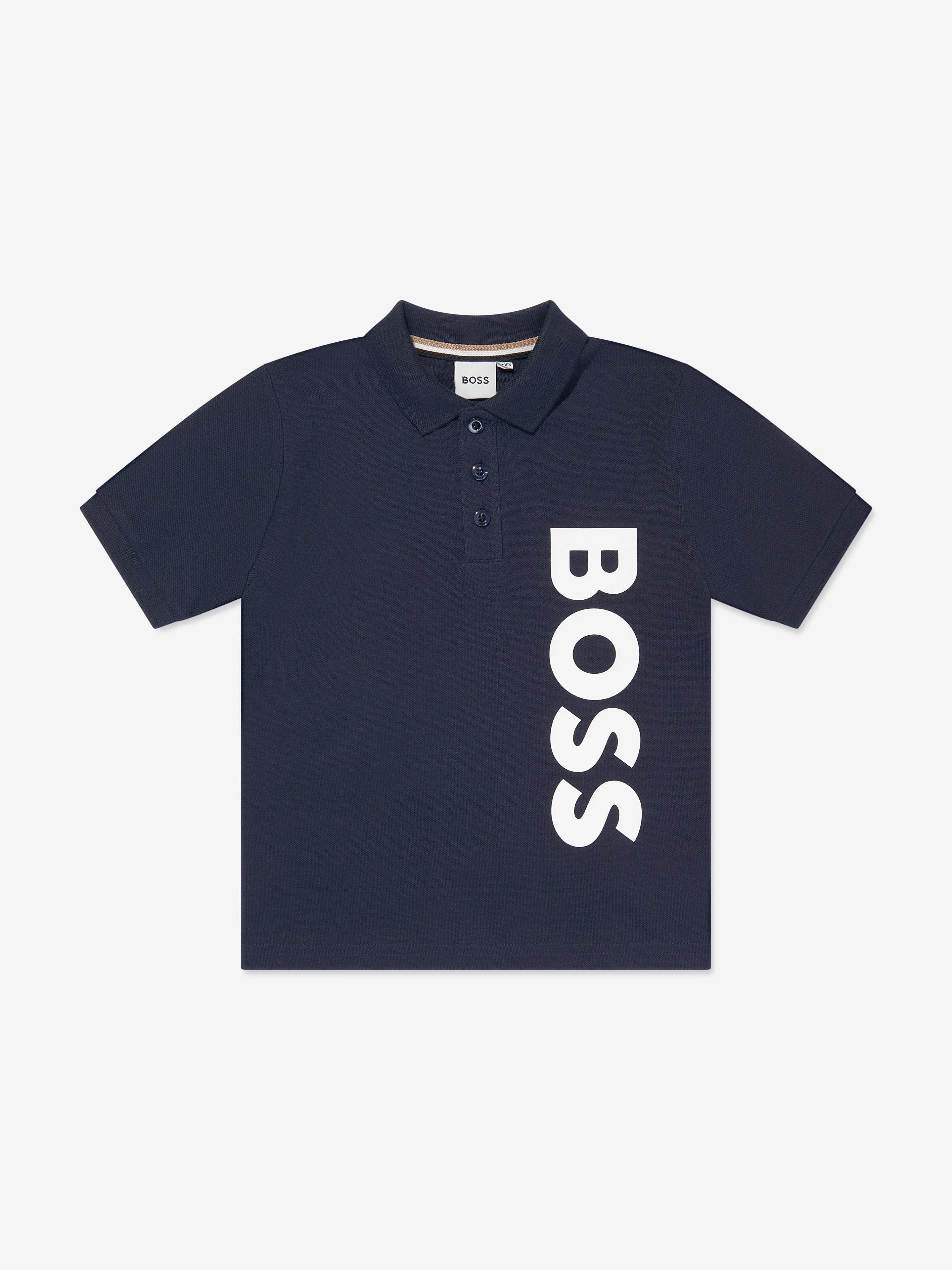 BOSS Boys Logo Print Polo Shirt in Navy