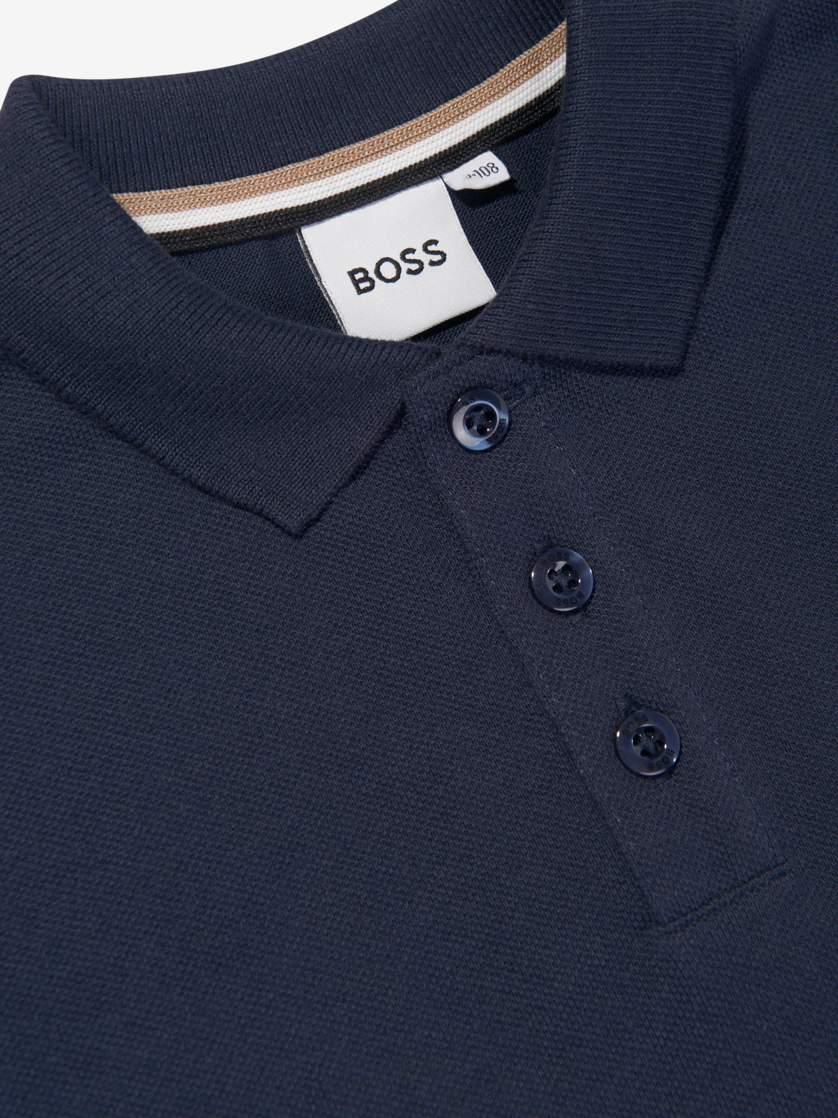 BOSS Boys Logo Print Polo Shirt in Navy