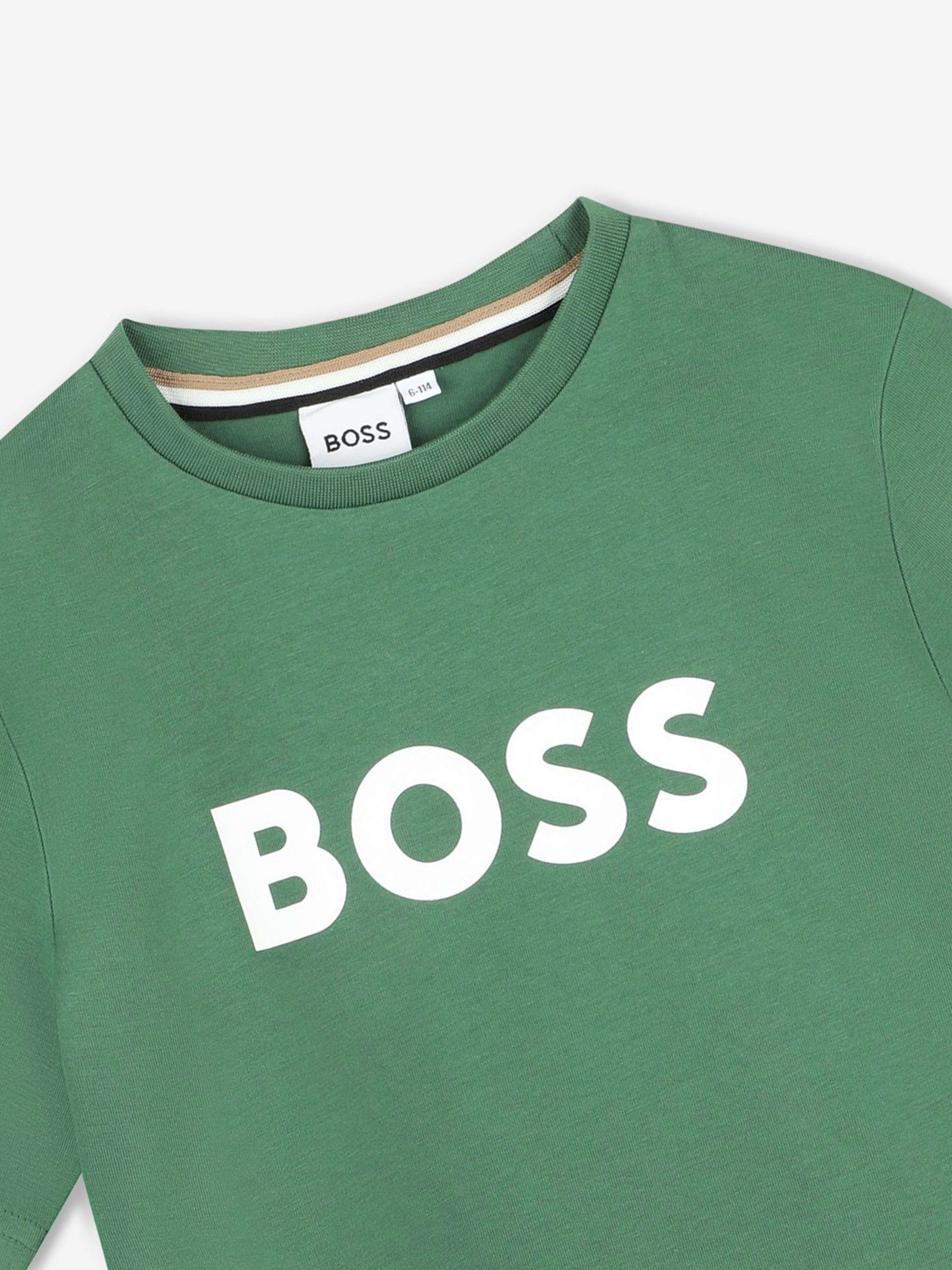 BOSS Boys Logo Print T-Shirt in Green