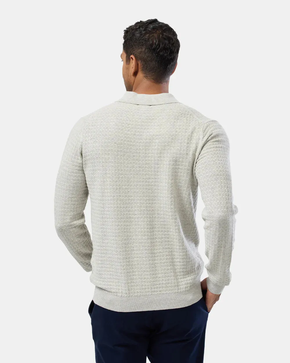 Brooksfield - Textured L/S Cotton Polo Light Grey