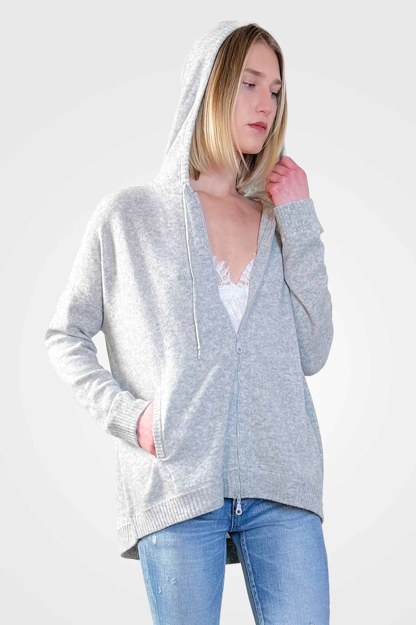 Cashmere Oversized Zip Hoodie - Light Heather Grey