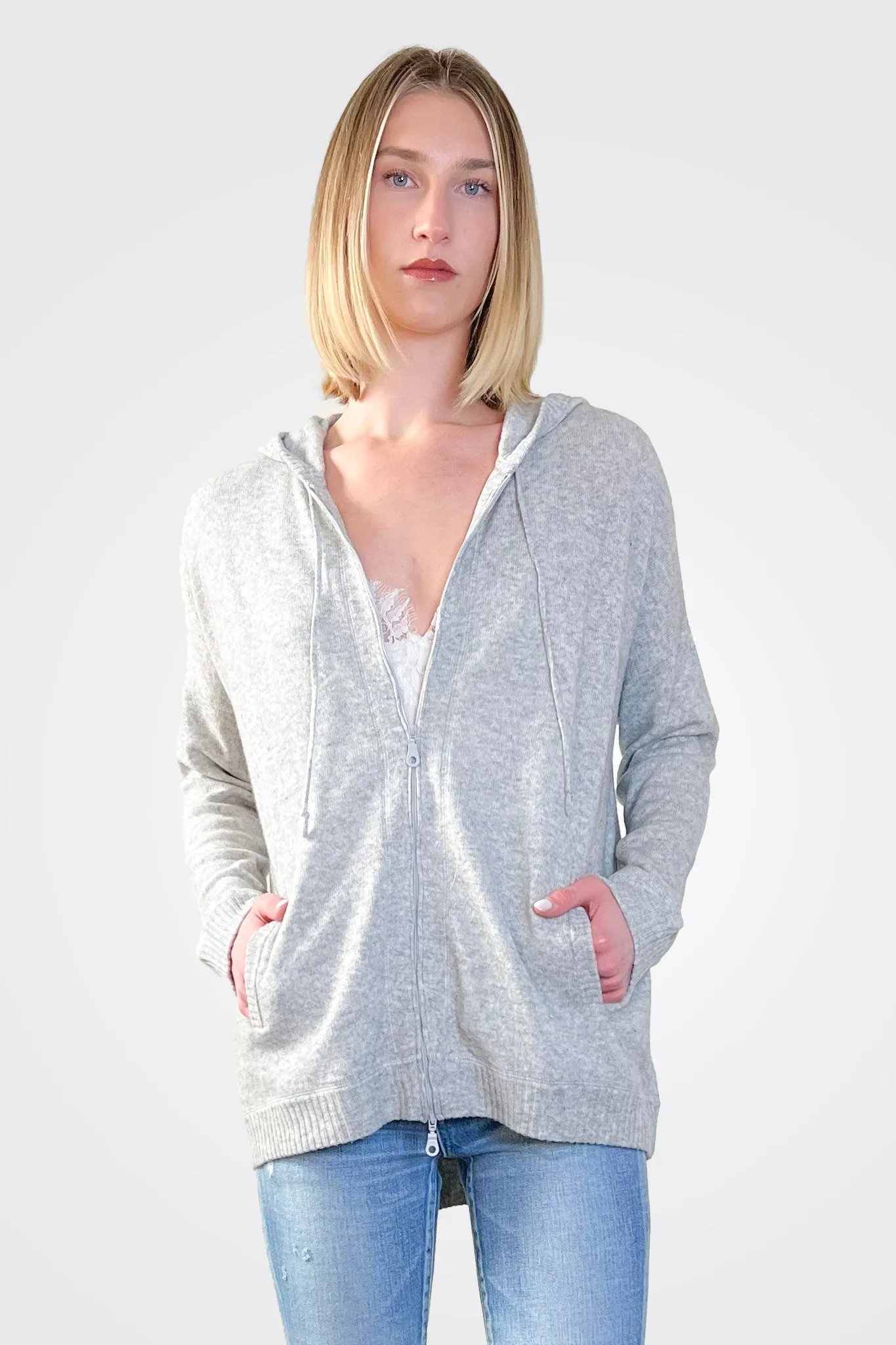 Cashmere Oversized Zip Hoodie - Light Heather Grey