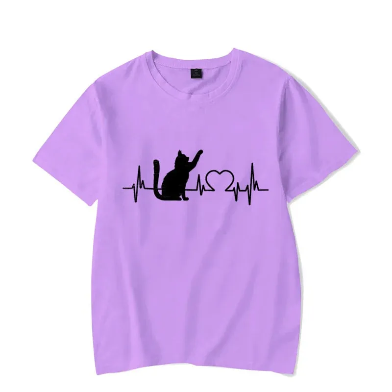 Cat Heartbeat Printed Shirt