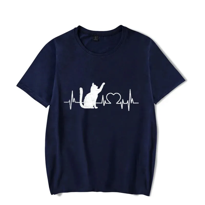 Cat Heartbeat Printed Shirt