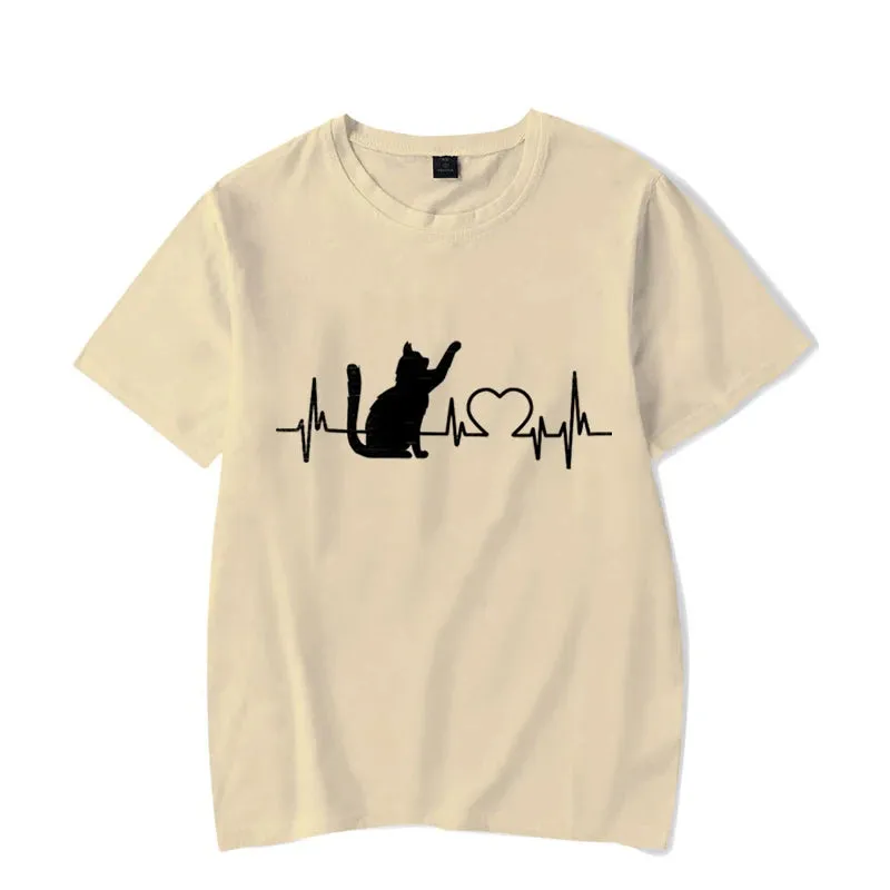 Cat Heartbeat Printed Shirt