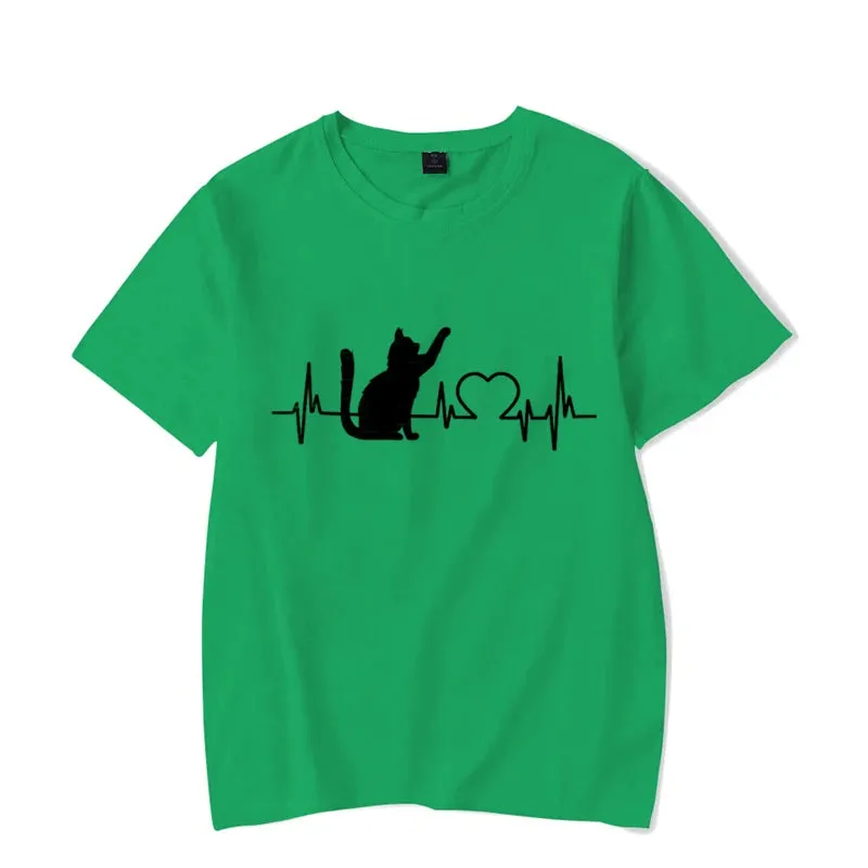 Cat Heartbeat Printed Shirt