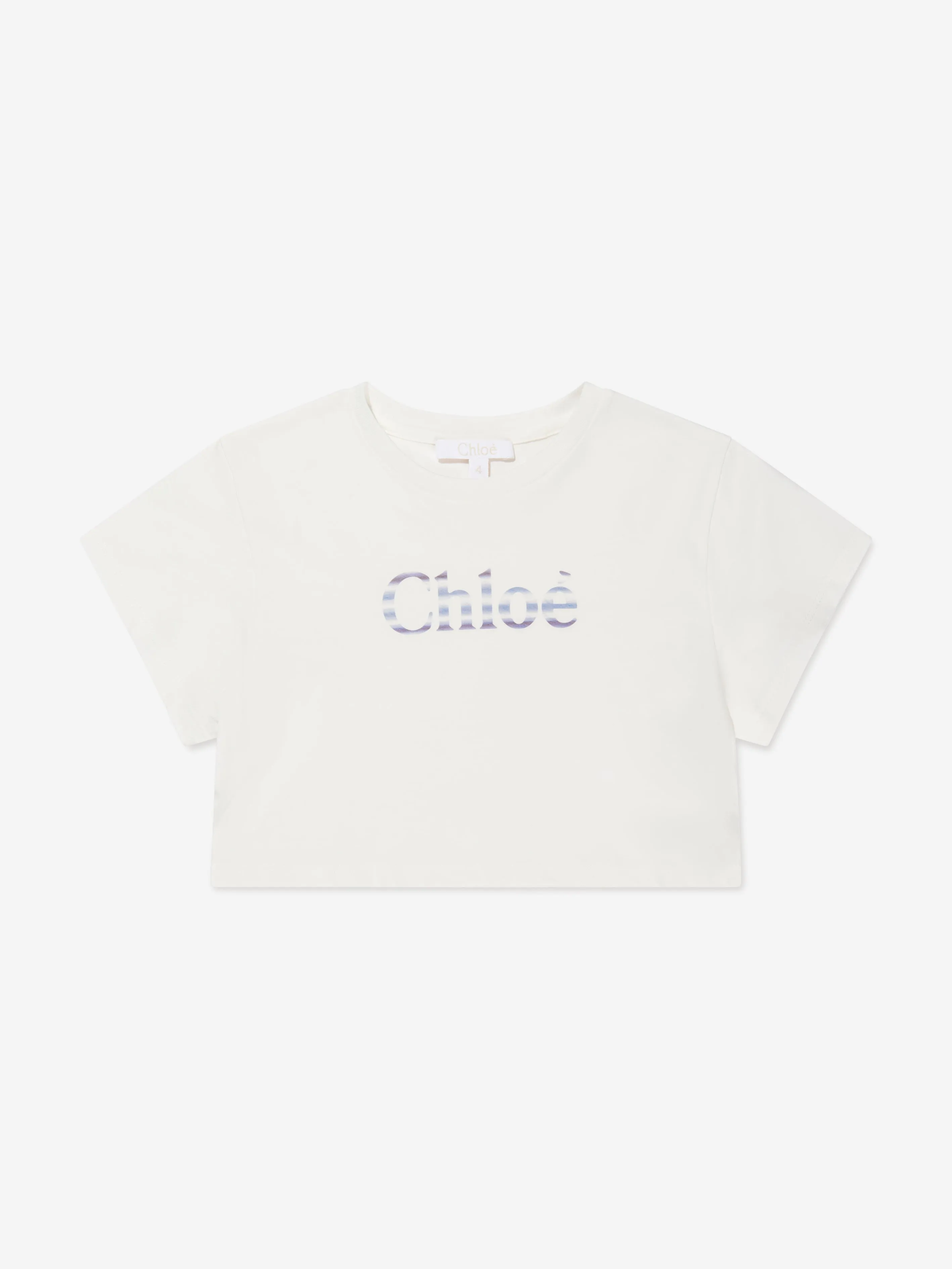 Chloé Girls Organic Cotton Cropped T-Shirt in Ivory