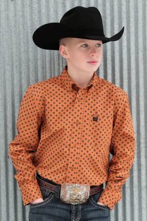 Cinch Boys Geometric Print Button Down Western L/S Shirt - Gold - MTW7060333