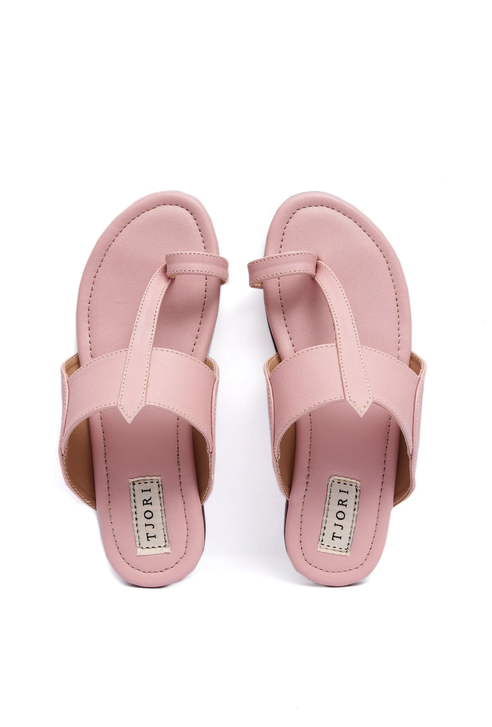 Crepe Pink Kolhapuri Inspired Flats With Insole Cushion Padding