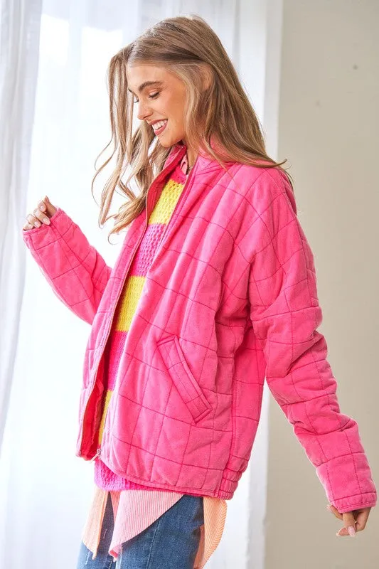 Crisp Days Comfy Quilting Zip Closure Jacket