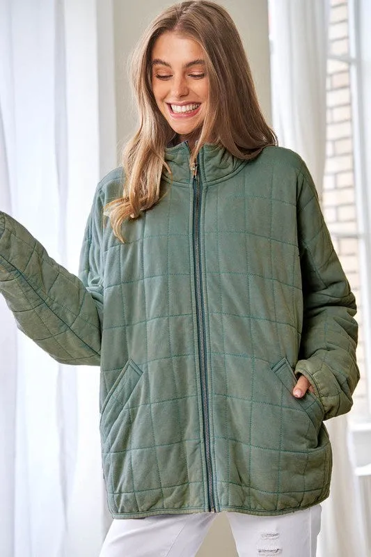 Crisp Days Comfy Quilting Zip Closure Jacket