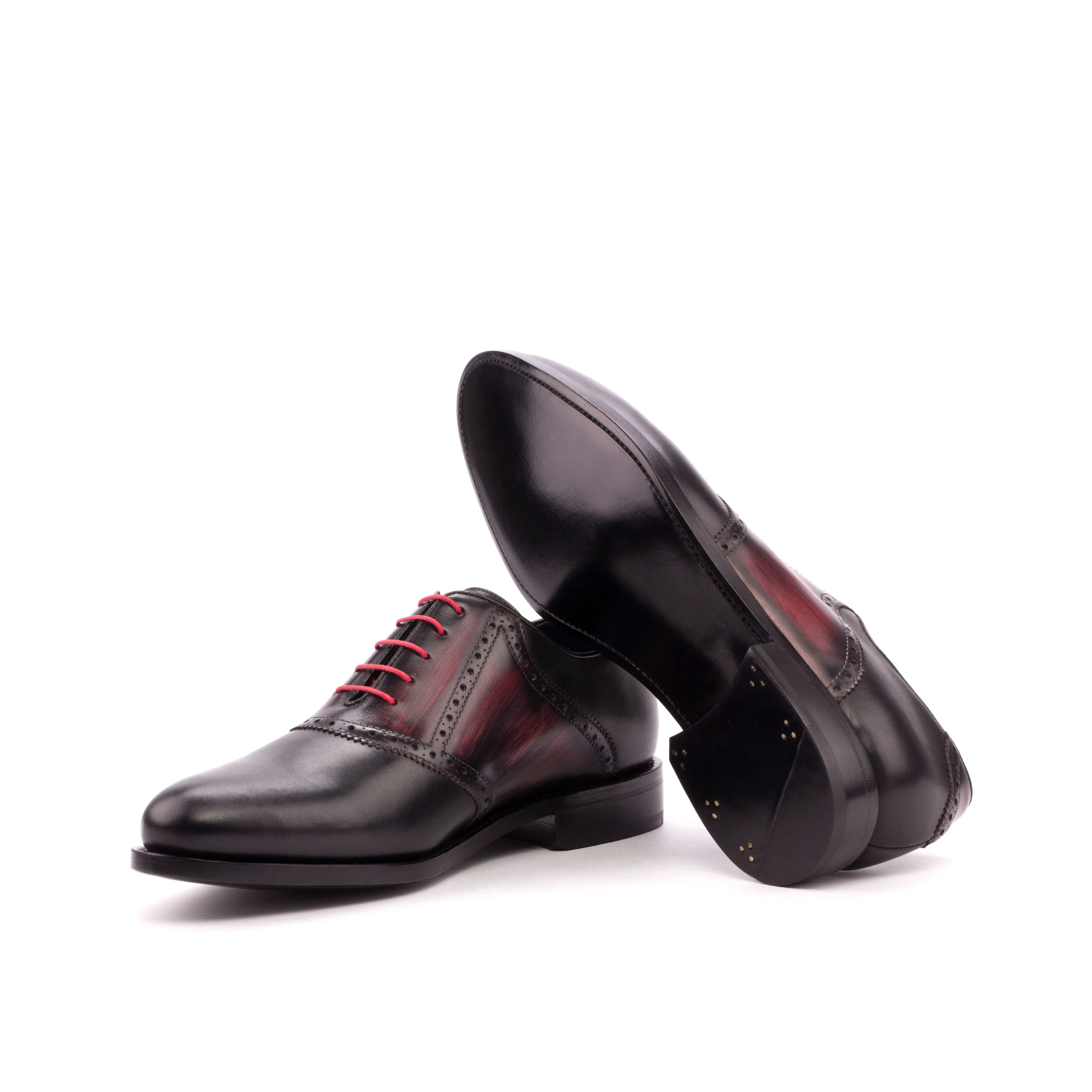 DapperFam Fabrizio in Black / Burgundy Men's Italian Leather & Hand-Painted Patina Saddle