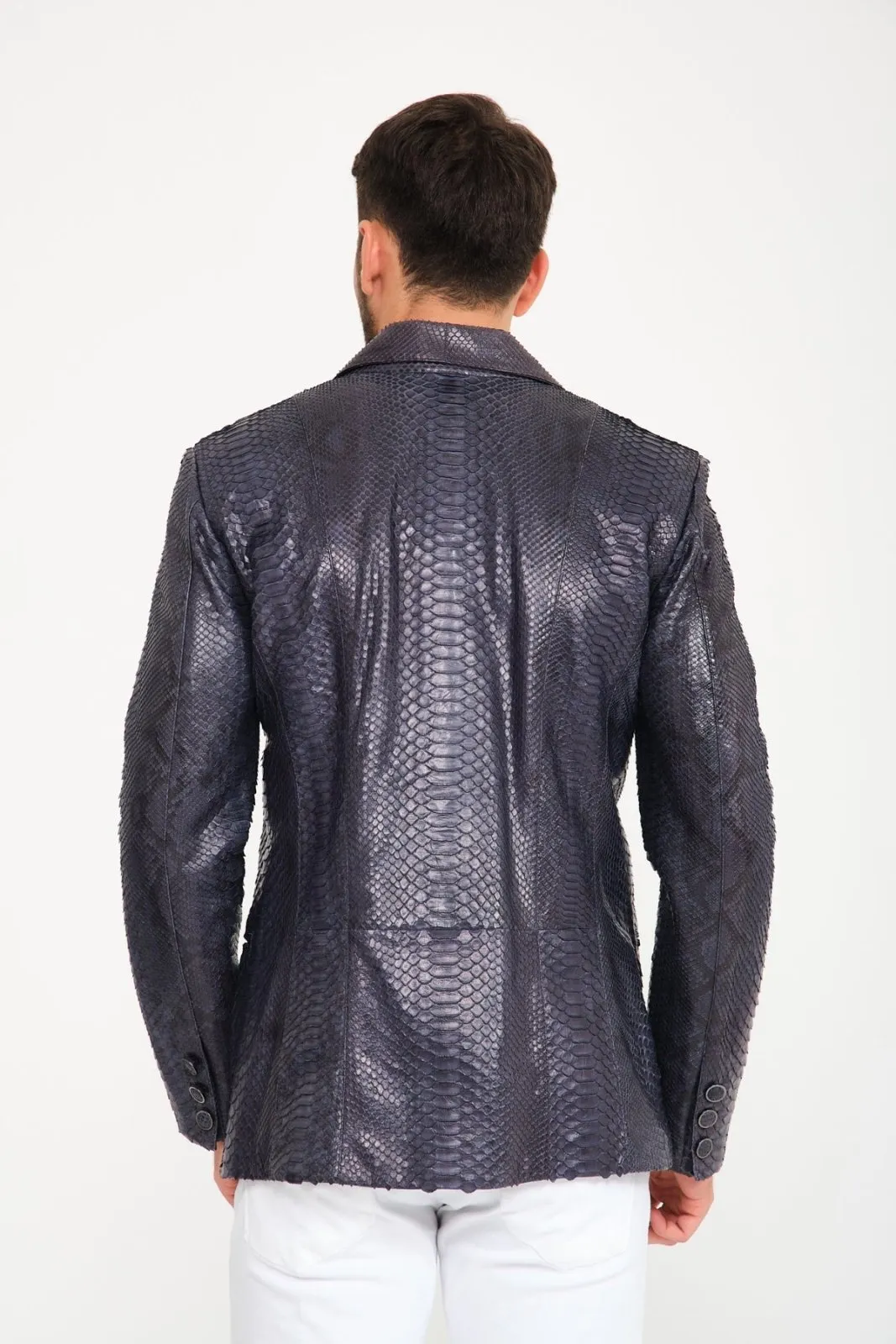 Dark Navy Python Leather Blazer Jacket