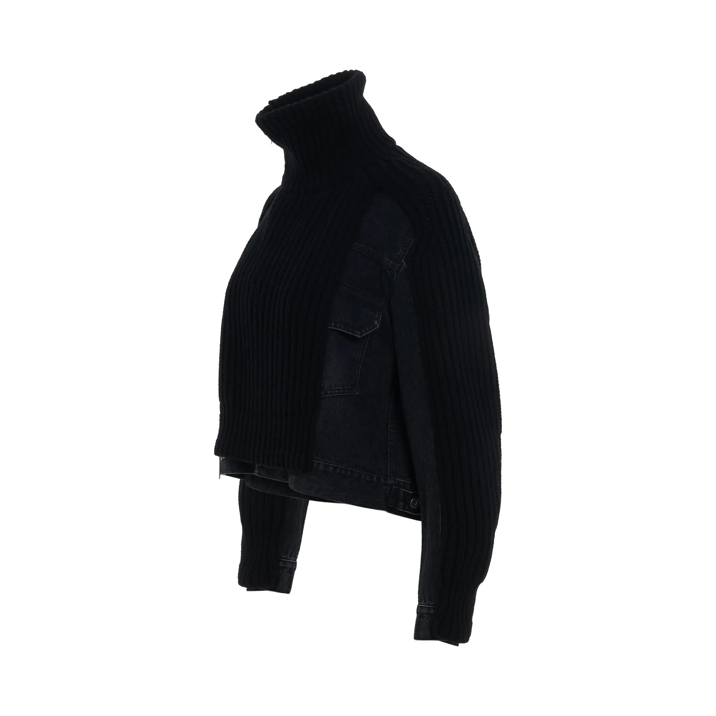 Denim x Knit Blouson in Black