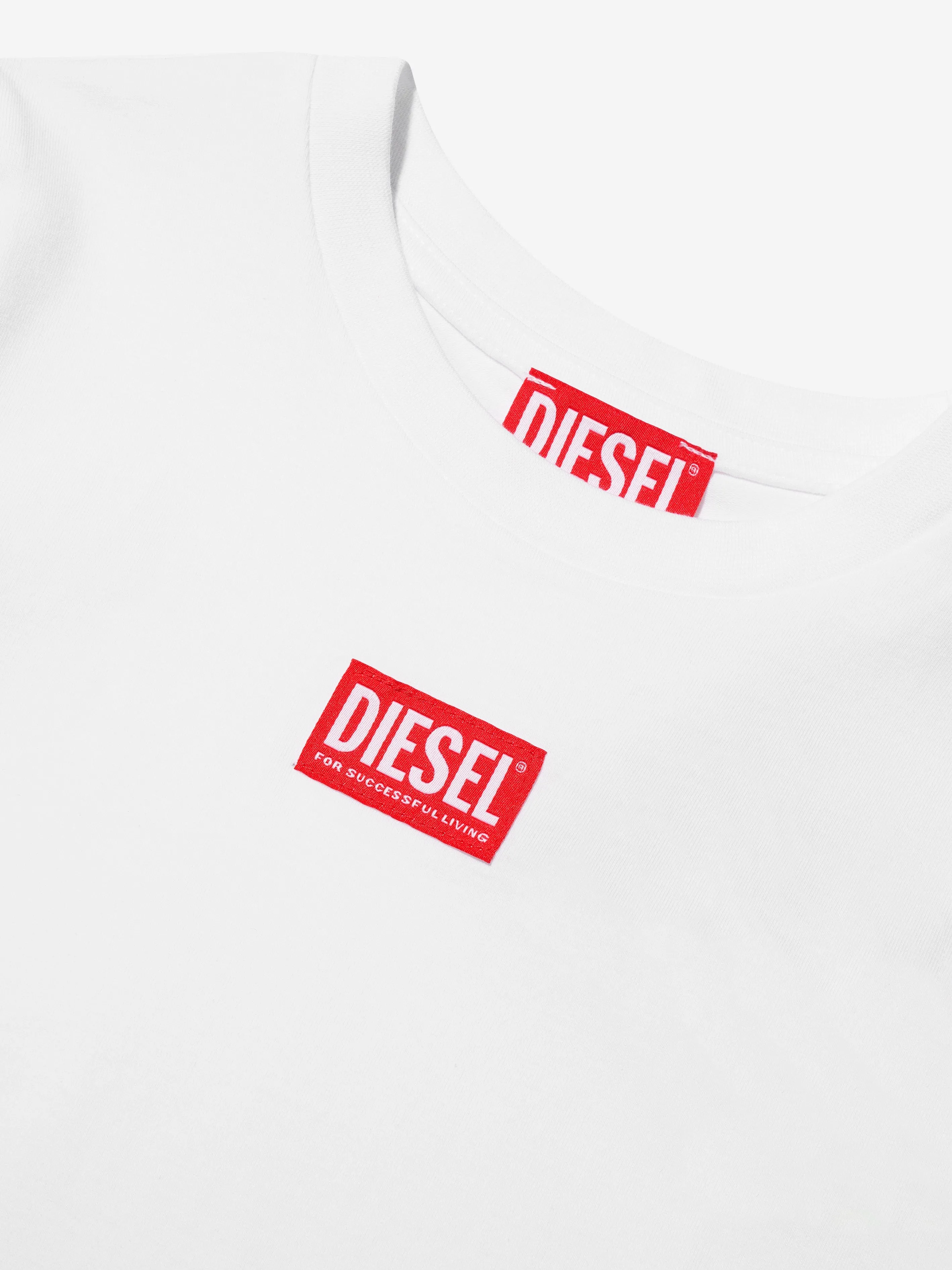 Diesel Boys Logo Print T-Shirt in White