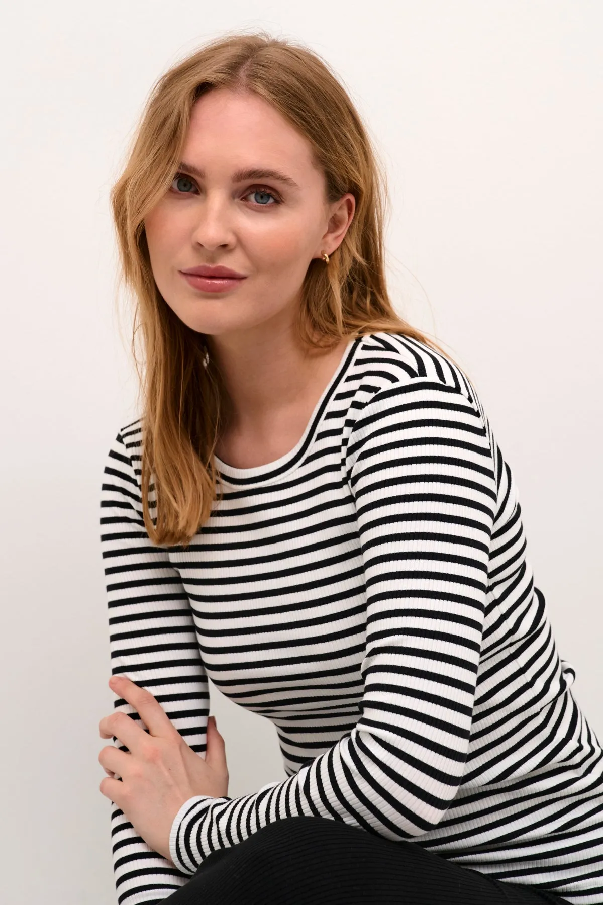 Dolly Long Sleeve Tee in Black White Stripe