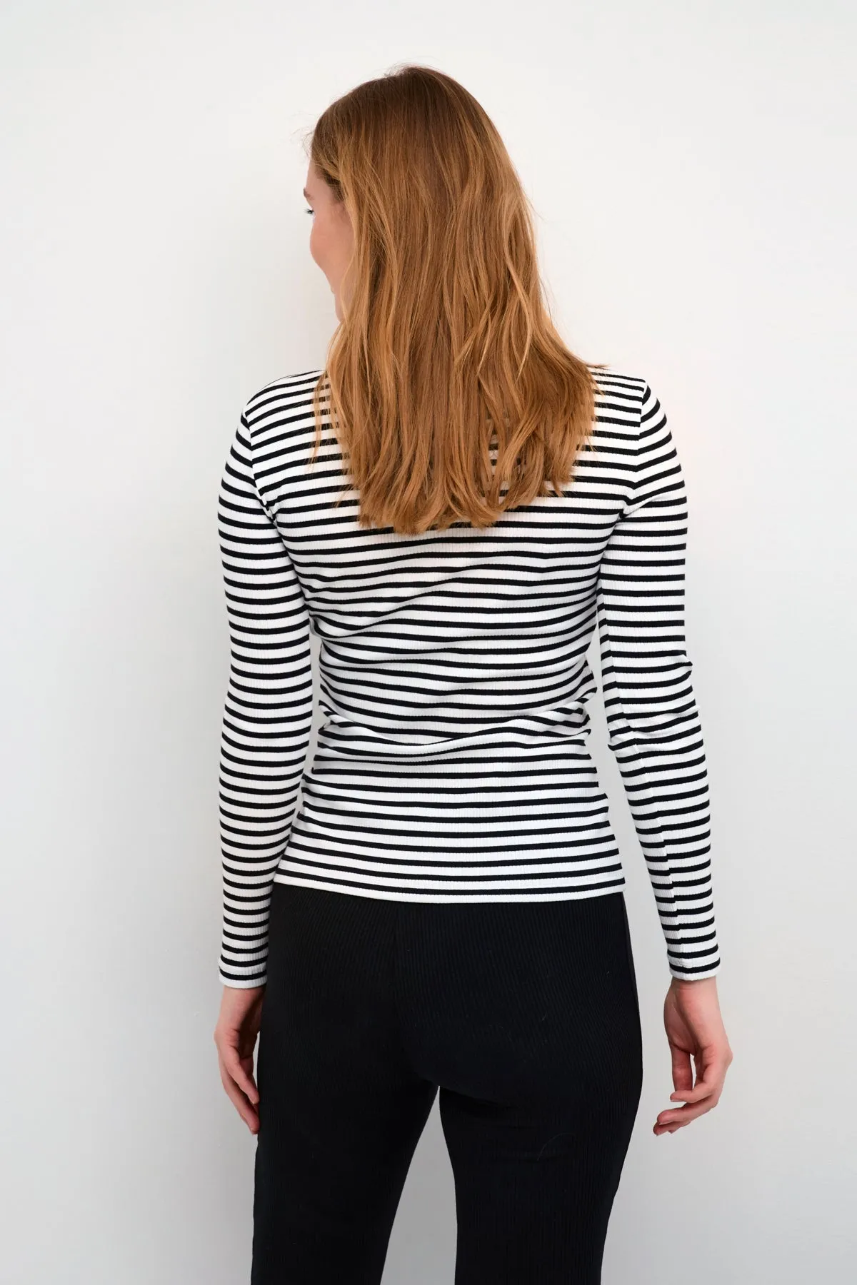 Dolly Long Sleeve Tee in Black White Stripe