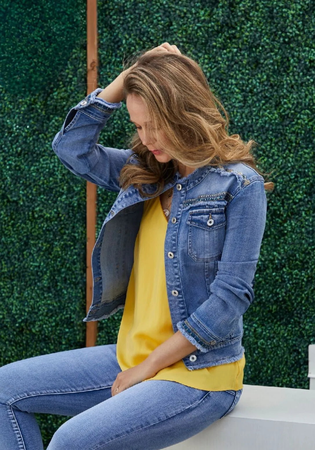 Embroidered Bleached Denim Jacket