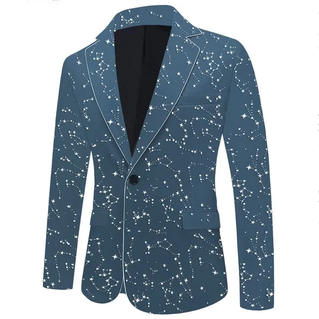 Galaxy Star Polyester Notched Collar Blazer