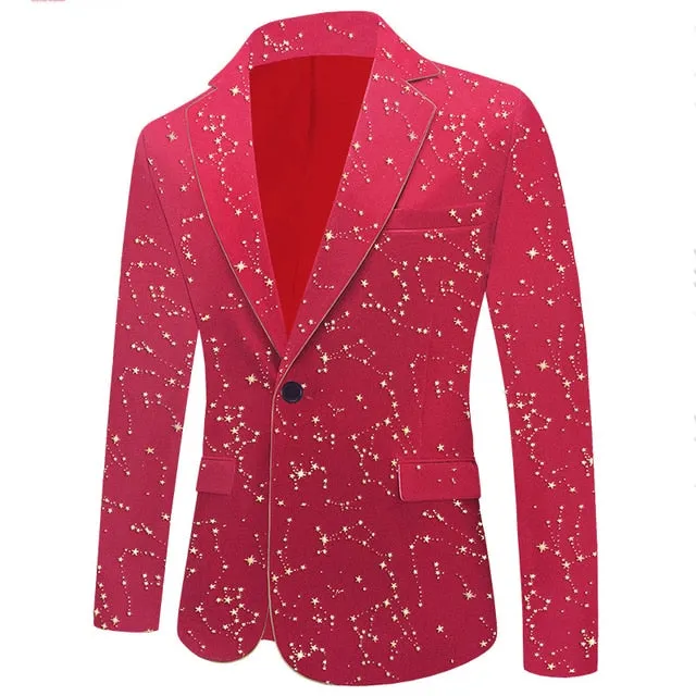 Galaxy Star Polyester Notched Collar Blazer