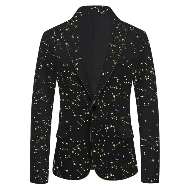 Galaxy Star Polyester Notched Collar Blazer