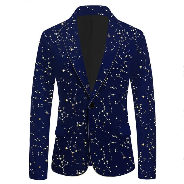 Galaxy Star Polyester Notched Collar Blazer