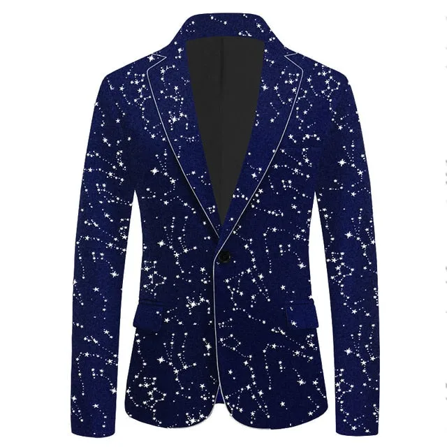 Galaxy Star Polyester Notched Collar Blazer