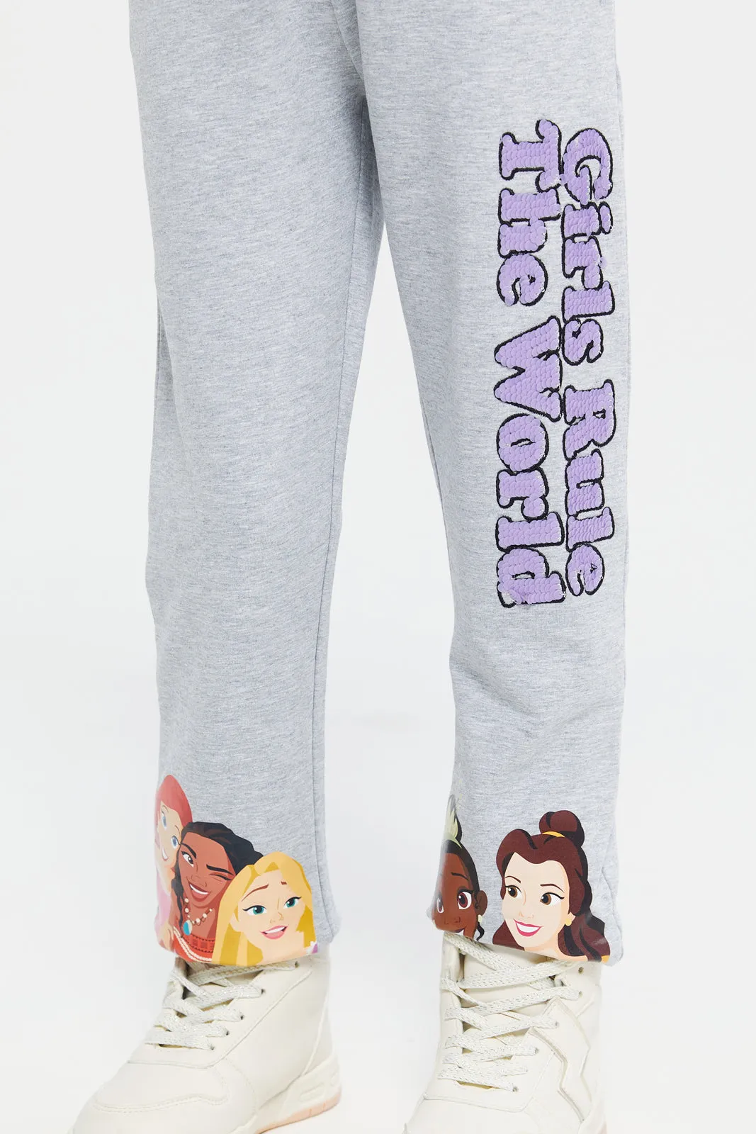 Girls Grey Disney Princess Track Pants